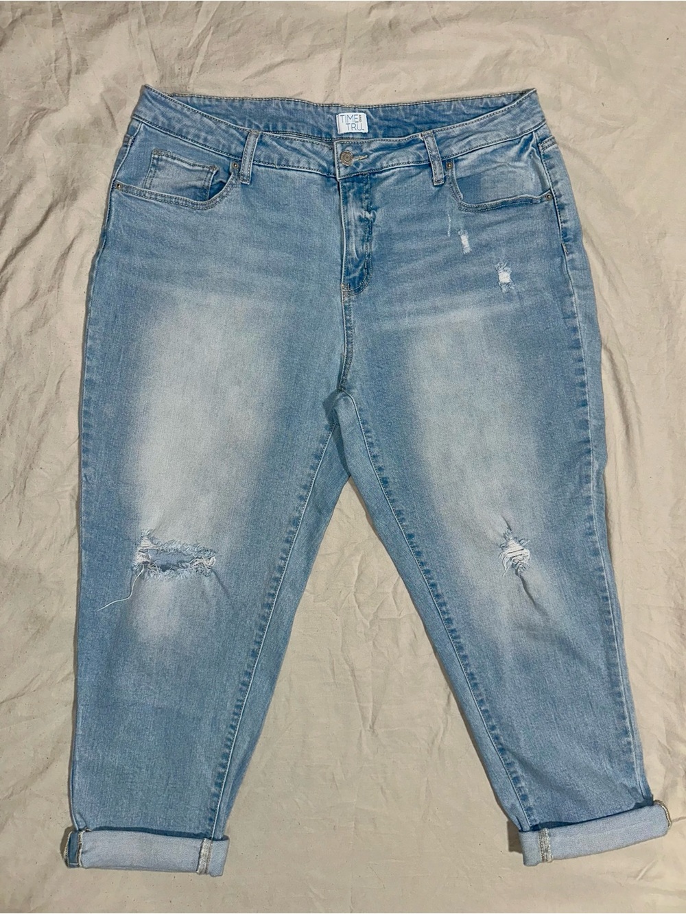 Time and Tru Light Blue Distressed Boyfriend Jeans